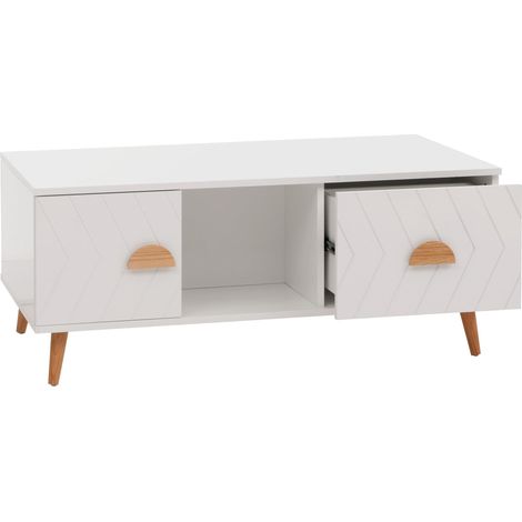 [NON UTILIZZATO] Tavolino salotto divano HHG-693, tavolo d'appoggio, 2 cassetti in legno melaminico, 42x103x60cm, bianco