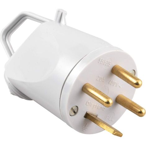 Fiche Mâle Etanche Avec Terre 20A - Fiche Electrique de Puissance avec Serre-Câble à Vis - 16A - Fabriqué En France - Grise, Gris