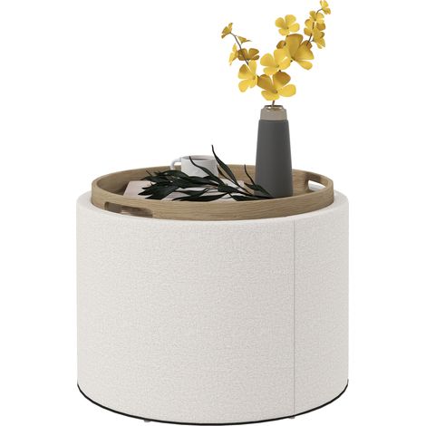 Hocker Polsterhocker, Leinen, versteckter Stauraum, umkehrbarer Deckel, 5 6cm x 56 cm x 42 cm, Creme + Natur