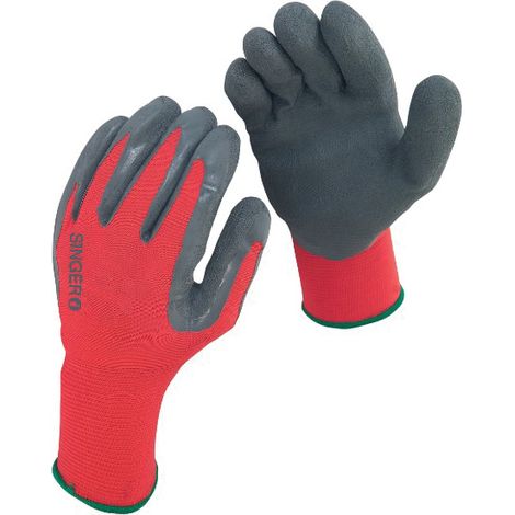 Gants tricot polyamide enduit latex rouge/gris T9 - SINGER - NYM15LG - 9 (1/3)