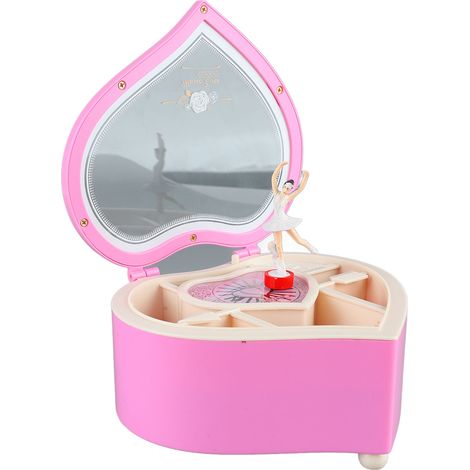 Boîte à musique en forme de cœur sur le thème des danseuses roses, avec compartiment de rangement, boîte à bijoux musicale rotative, idéale pour les filles, les enfants et les mélomanes. (1/5)