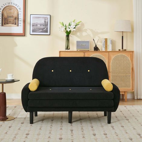 Canapé Convertible 2 Places en Velours – Sofa Lit avec Fonction Méridienne et Coffre de Rangement, Design Moderne pour Salon - Noir (1/5)