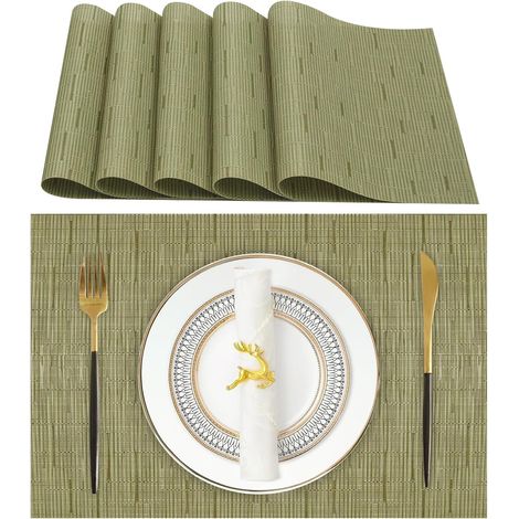 LaBlanc - Set di 6 tovagliette lavabili, tovagliette americane (70% PVC, 30% poliestere), resistenti al calore, antiscivolo, per tavolo da cucina e ristoranti, verde (1/5)