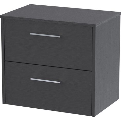 Winshill Contemporary 2 Drawer Wall Hung Vanity Unit with Worktop, Woodgrain Dark Grey, 600mm