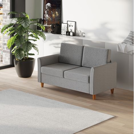 Divano a 2 posti in lino, grigio chiaro, 141 x 70 x 78 cm OKMYHOME (1/5)