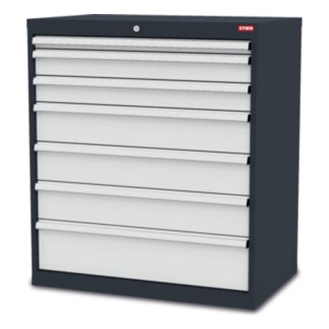 STIER Schubladenschrank aus stabiler Stahlkonstruktion und Kugelführung, 7 verzinkte Schubladen, Werkstatt / Industrie / Büro, Maße: BxTxH 900x575x1020 mm inkl. Einteilungsset, Werkstattschrank mit (1/5)