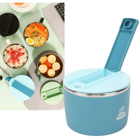 Tragbarer, isolierter Becher aus Edelstahl 304, ideal für Studenten, für schnelle Mahlzeiten, Mittagessen im Büro, in der Mensa oder im Studentenwohnheim. Großes Fassungsvermögen. Farbe: Blau. (1/5)