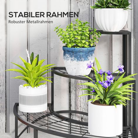 Support de plantes 3 niveaux, étagère à fleurs métal pour intérieur extérieur, présentoir multi-étages 60 cm, escalier floral déco salon jardin balcon, noir (1/5)
