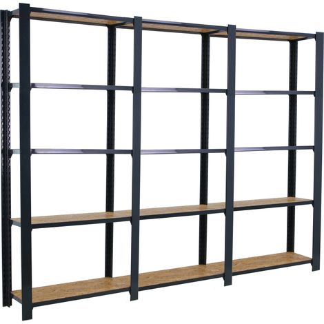 OFFICLICK Étagère 5 étagères en métal sans vis (210x240x30cm) ANTHRACITE ET OSB