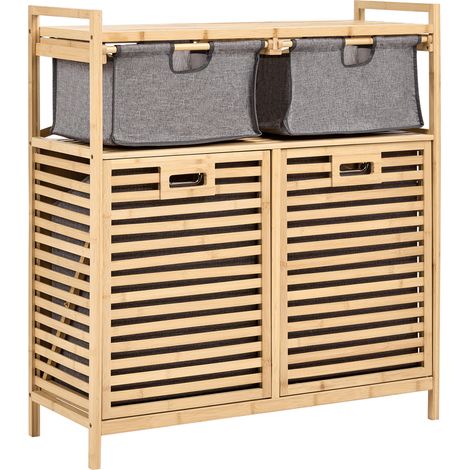 Armario de baño de bambú con puerta abatible para la colada con 2 estantes y cajas estilo escandinavo marrón claro Cejar (1/5)