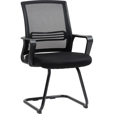 Lot 2 chaises de bureau ergonomiques sans roulettes, conférence rembourrées piètement luge, salles d'attente et accueil, noires (1/5)