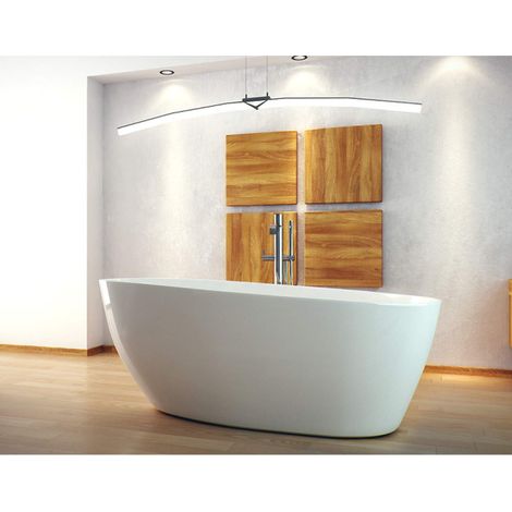 ECOLAM exklusive freistehende Badewanne 142x62 cm Mineralguss Goya Standbadewanne moderne Wanne freistehend + Ablaufgarnitur Click Clack Design weiß