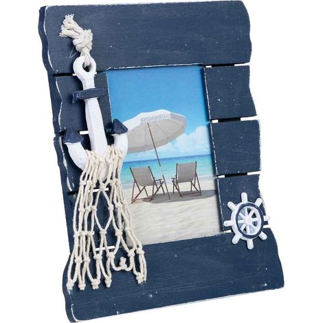 Porta fotos de madera azul 18.5x3x21h cm