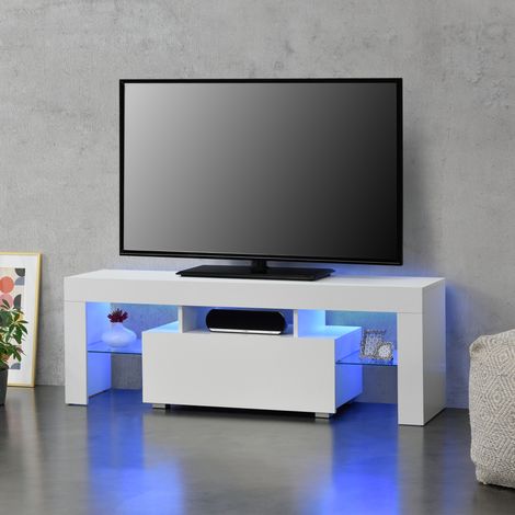 LED Fernsehtisch Grimsey 130x40x38 cm mit Schublade Weiß en.casa