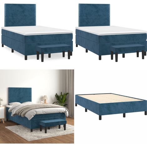 Sommier à lattes de lit et matelas bleu foncé 120x190cm velours - Lit Plateforme - Lit Avec Rangement - Lit Double - Literie - Chambre à Coucher - Home & Living (1/5)