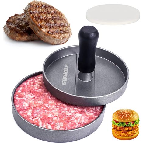 Burgerpresse aus Aluminium, Ø 11,5 cm, mit 100 antihaftbeschichteten Platten – Hackfleischform für selbstgemachte Hamburger, Grillen und Kochen (1/5)