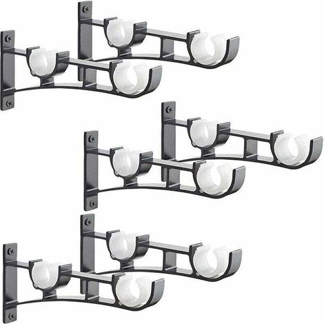 6Pices Tringle Rideau en mtal Robuste, Support de Tringle Rideaux,Double Tringle Rideau Pole Holder, Support Rideau,Support de Tringle Rideau en Aluminium,Support de Tringle Rideau Noir (1/5)