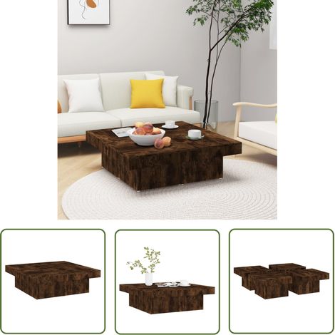 The Living Store Table basse Chêne fumé 90x90x28 cm Bois d'ingénierie - Table Basse - Meuble Salon - Table D'appoint - Table Côté Canapé - Bois D'ingénierie (1/5)