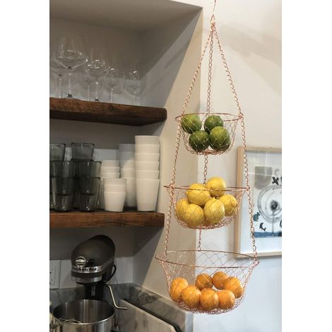 Corbeille à fruits suspendue en cuivre à 3 niveaux pour la cuisine, 81 cm (1/4)