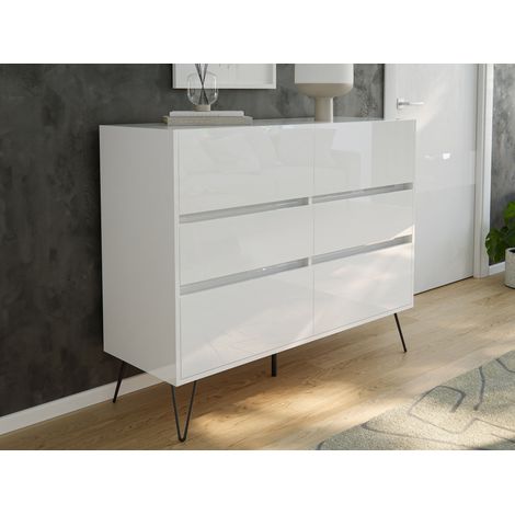 Design Sideboard Kommode Volo 120cm Greifraum 6 SoftClose Schubladen Weiß Hgl (1/5)