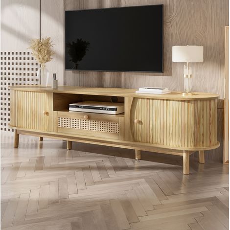 Mobile TV 120x34x45 cm bianco, vetro e LED RGB con 2 ante (1/5)