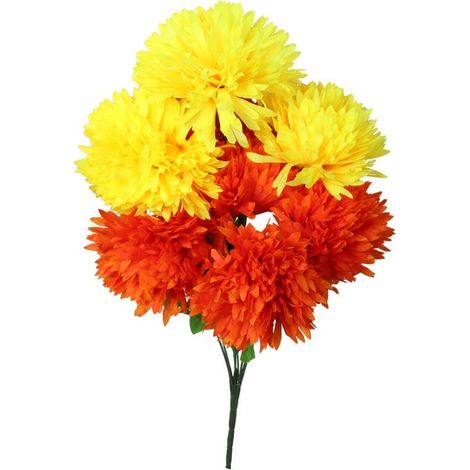 Bouquet de 9 chrysanthèmes jaune orangé, 52 cm (1/3)