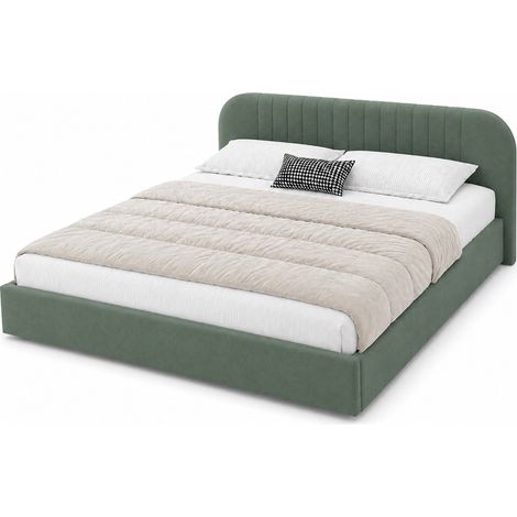 Lit avec coffre de rangement 160x200cm en velours vert IRVINE (1/5)