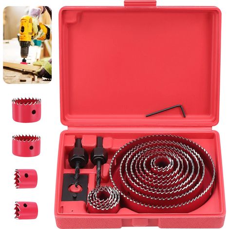 20 Pcs Kit Scies Cloches bi-métal en Acier Carbone 19-127mm Scie Cloche Coffret pour Bois, Plaque de Plâtre et Plaques de Plâtre(Rouge)