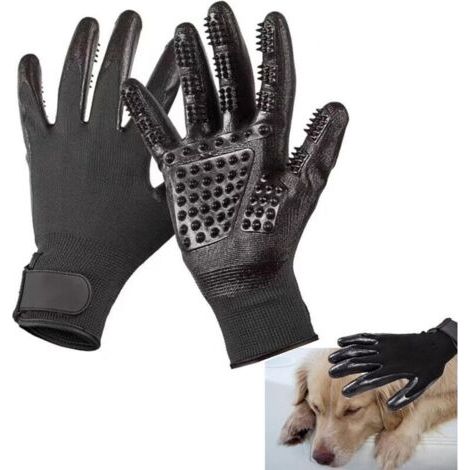 Gants de toilettage pour animaux, gants de toilettage pour chats, gants en silicone, brosses pour chats, gants de bain et de massage pour chiens et chats, gants faciles à nettoyer (noirs).