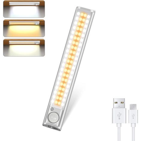80LED Lampe Détecteur de Mouvement Intérieur Rechargeable USB, Lumière d'Armoire Capteur de Mouvement, Éclairage Intérieur Led (1/5)