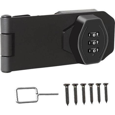 Serrure à combinaison - Serrure à combinaison à 3 chiffres - Serrure coulissante de sécurité pour petites portes, armoires, porte coulissante, salle de bain - Noir - 4 po - Anti-effraction (1/5)