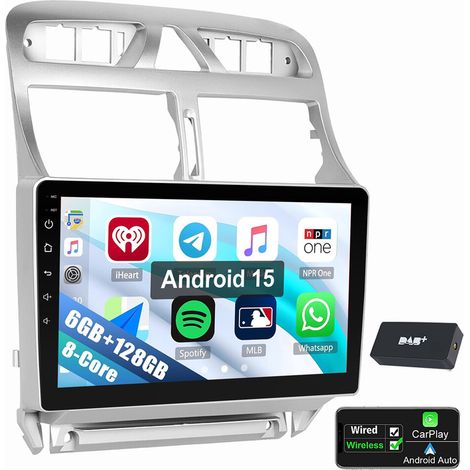 8 cœurs 6+128G 4G LTE Pour Peugeot 307 CC 2007-2013 Android 15 GPS Carplay WIFI 6+128G DAB (1/5)
