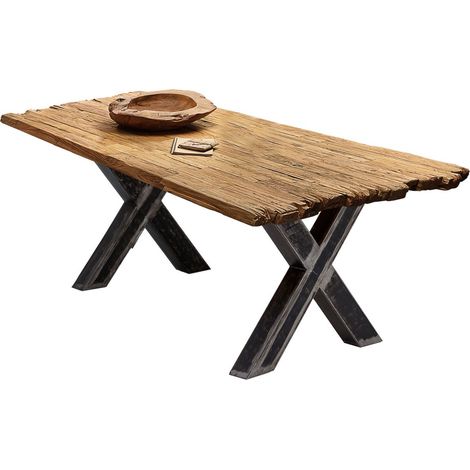 Table de salle à manger en teck recyclé massif et métal style industriel 240 x 100 cm - PANGIVO (1/4)