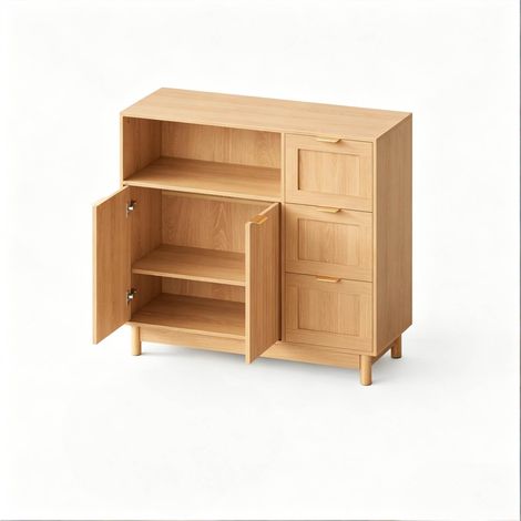Buffet polyvalent en panneaux MDF effet bois 90x35x80 cm pour salon et cuisine (1/5)