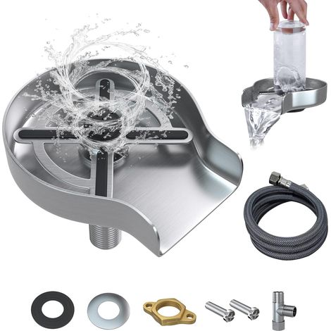 Rinçage en verre pour robinet d'évier de cuisine, outil de nettoyage de bouteilles en acier inoxydable, fixation d'évier, nettoyeur automatique de bière en verre, lave-tasse pour la maison, le restaur (1/5)