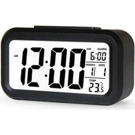 Réveil lumineux élégant : grand écran LED avec fonctions snooze et calendrier – idéal pour votre table de chevet ou votre bureau  Noir – 1 pièce (1/5)