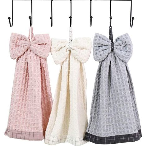 Ensemble de 3 serviettes avec nœud, torchons doux avec boucle de suspension, idéaux pour la cuisine et la salle de bain. (1/5)