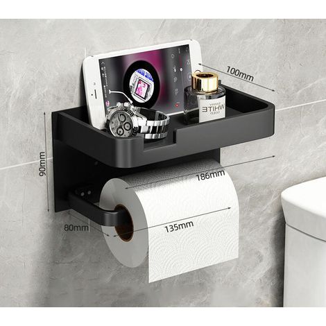 Toilet Paper Holder, Lightweight Luxury Toilet Paper Holder, Mobile Phone Holder (Black) (1/5)