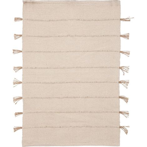 Teppich Tula aus Baumwolle mit Pompon aus Jute 60x90cm - Elfenbein