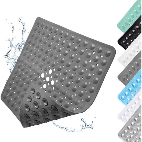 Tapis de Douche Antidérapant, 53x53cm Tapis de Douche Antidérapant avec Ventouses, Tapis de Douche Carré, Tapis de Douche avec Trous D'évacuation, Pour Douche, Gris (1/5)