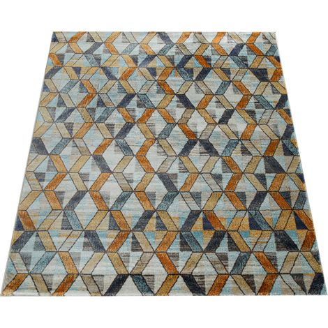 Paco Home Wohnzimmer-Teppich, Kurzflor-Teppich Mit Rauten-Muster, In Gelb, Blau, Grau 120x170 cm