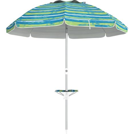 Parasol Jomeval Inclinable UV50+ Ø190 cm Bleu Vert Blanc avec Table Porte-Gobelets (1/5)