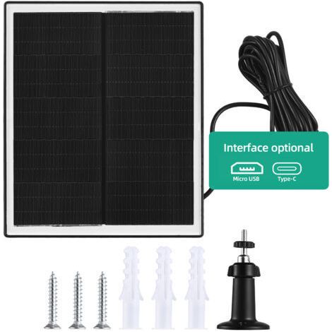 Panneau solaire 10 W pour caméra de sécurité, chargeur 5 V USB-C, étanche IP65, câble de 3 m, support orientable à 360° (1/4)