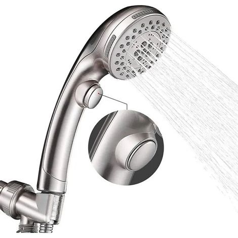 Pommeau de douche  - Pommeau de douche à main - Nickel brossé - 6 réglages - Économie d'eau