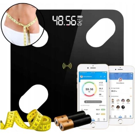 Báscula de baño inteligente Bluetooth, analítica e inteligente, capacidad de 180 kg, compatible con baterías.