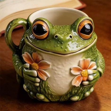 Tragbarer Frosch- und Blumenbecher, neuer Bestseller, niedlicher und bezaubernder Becher mit Frosch- und Blumenmotiv (1/4)