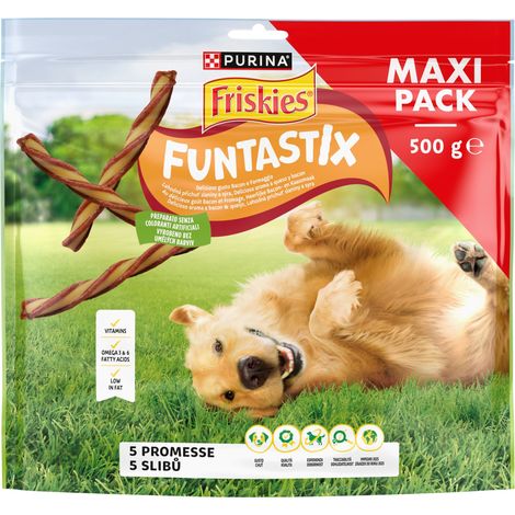 Purina Friskies Funtastix Dog - Snack para Perro con Aroma a Queso y Bacon - 500 g