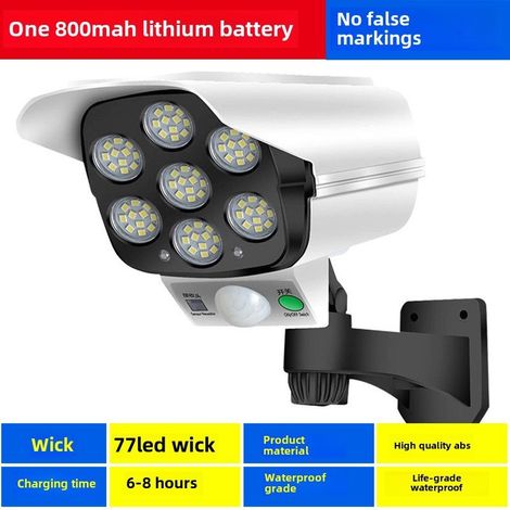 Lámpara solar de exterior con cámara de vigilancia simulada, mando a distancia, LED, batería de 800 mA.