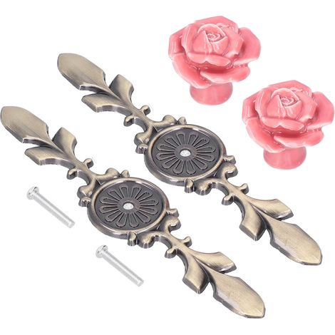 Poignée de Tiroir Céramique Fleur Rose - 2 Poignées pour Meuble de Cuisine et Armoire (1/5)