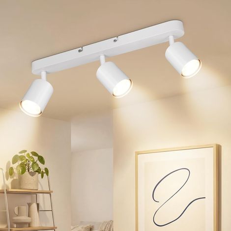 Spot Plafond GU10 Orientables - Plafonnier LED 3 Spots - Plafonnier Spot Blanc - Moderne Applique Plafond Interieur LED pour Cuisine Salon Chambre, Sans Ampoule (1/5)